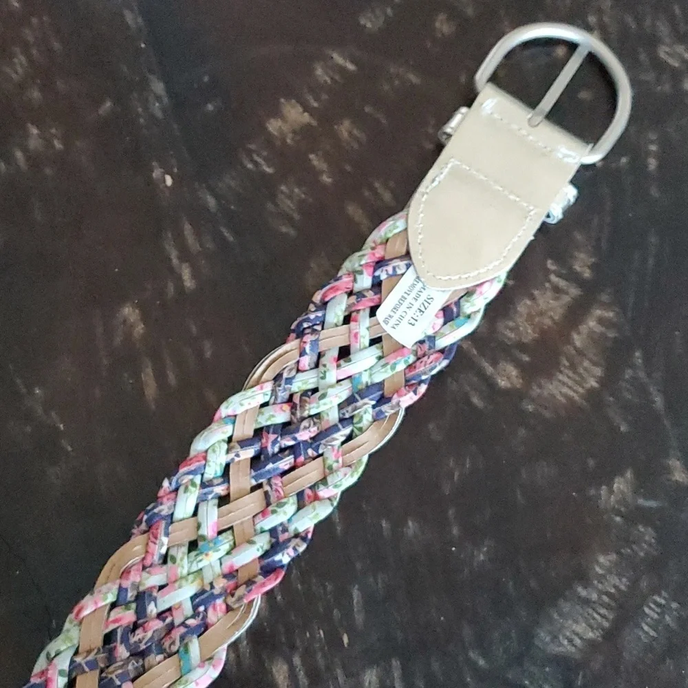 VINTAGE CHUNKY MULTICOLR BRAIDED BELT GIRLIE PINK PURPLE SILVER GREEN BLUE